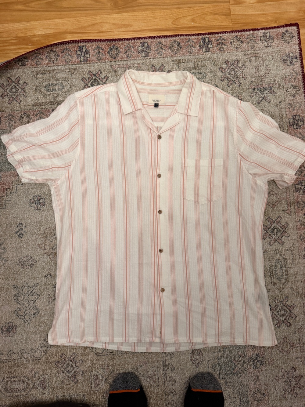 Civil Society Pink and White Striped Short-Sleeve Button Shirt